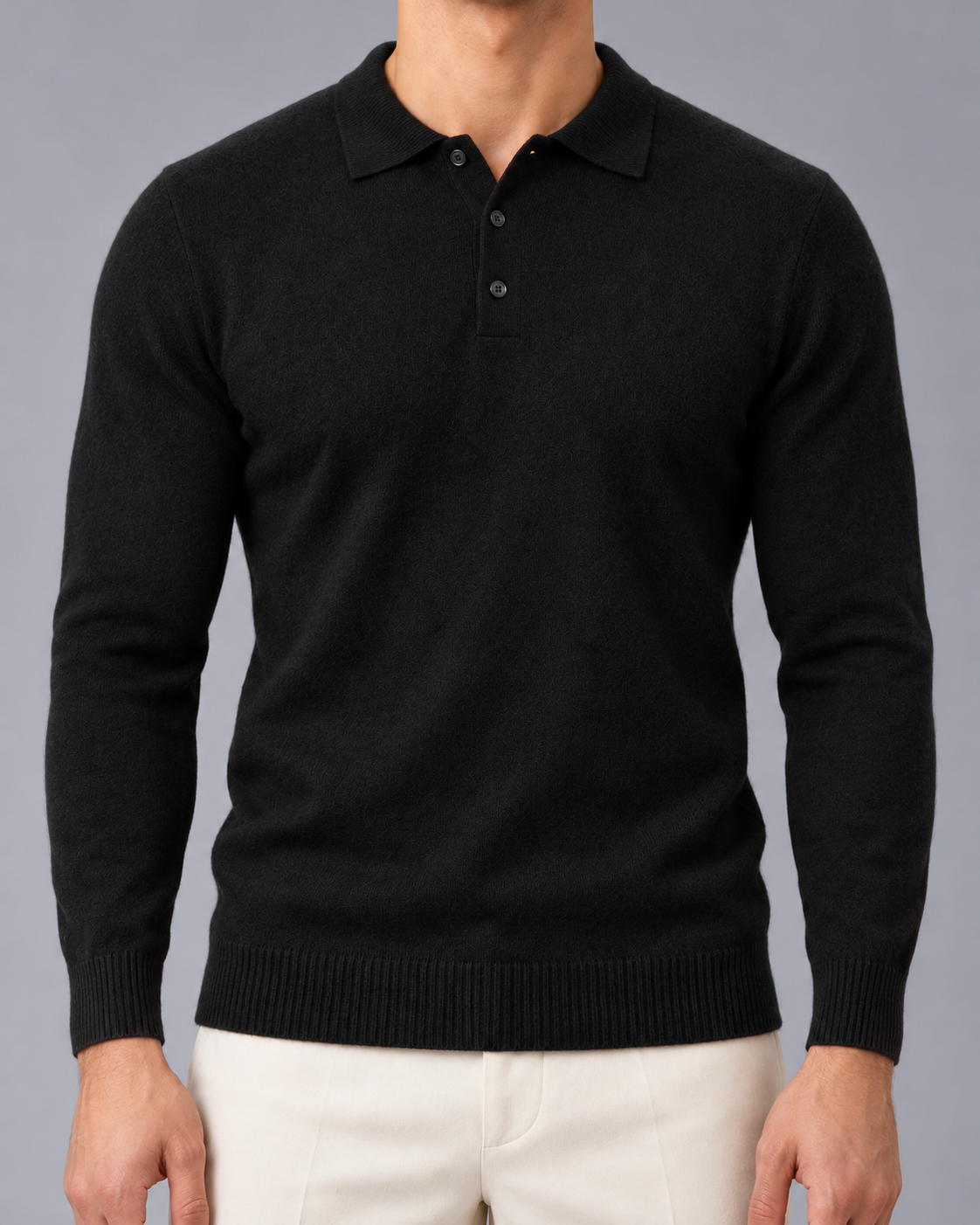 Men's Long Sleeve Knitted Polo Jumper Sweater