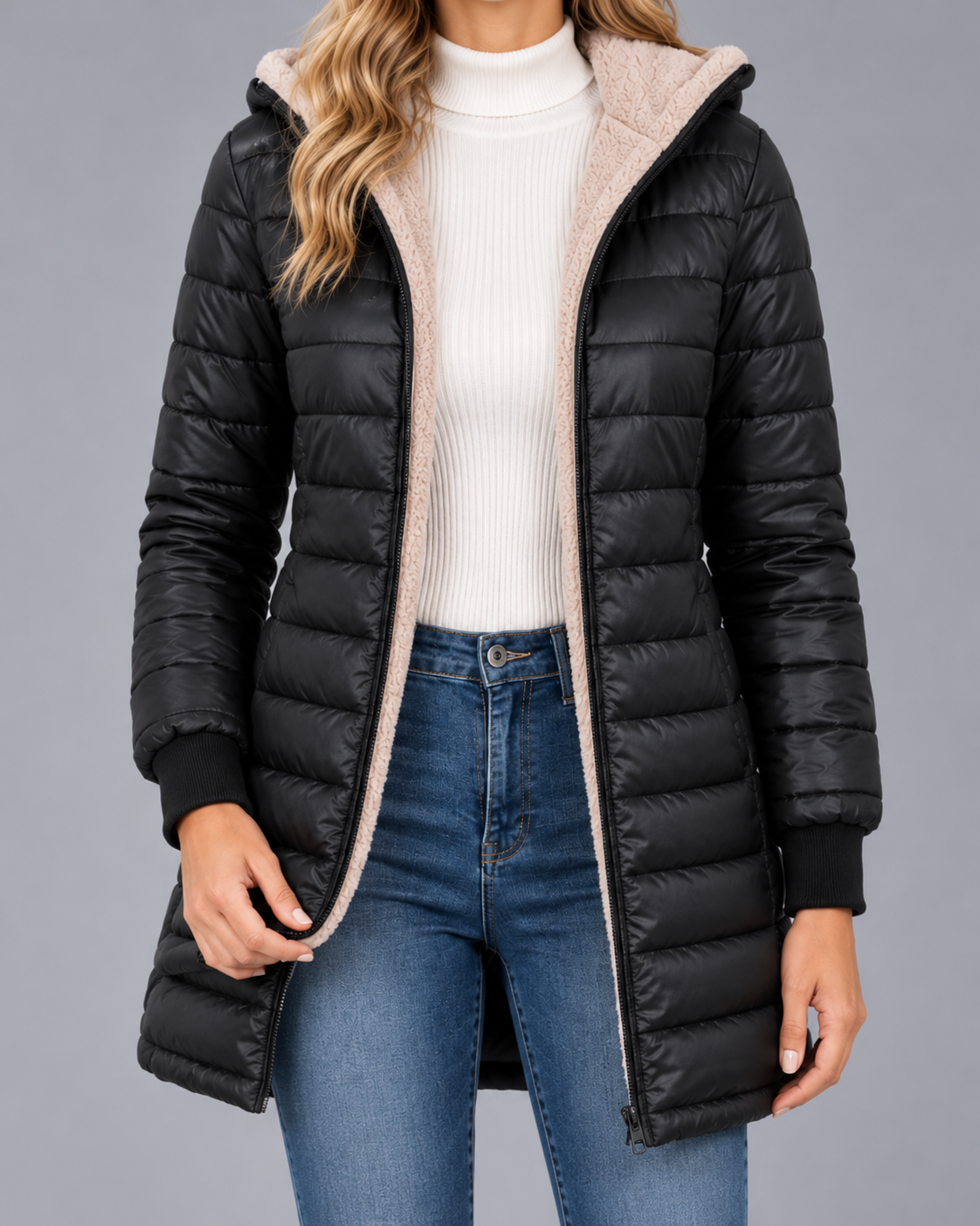 Women's Hooded Quilted Puffer Jacket with Plush Lining