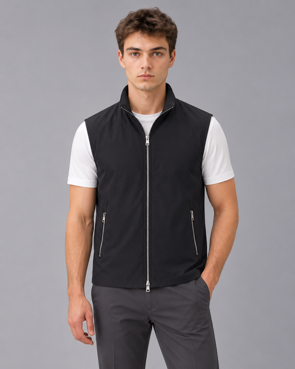 Men's Gilet with Stand Collar | Full-Zip Sleeveless Bodywarmer with Zip Pockets