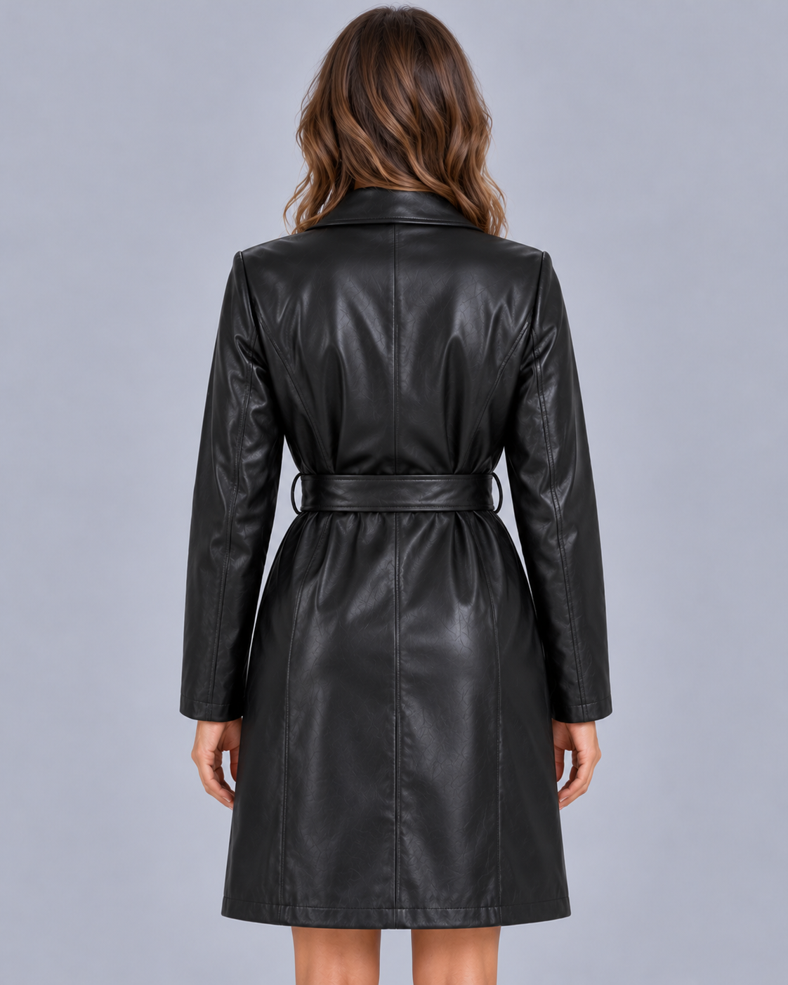 Women's Faux Leather Belted Trench Coat