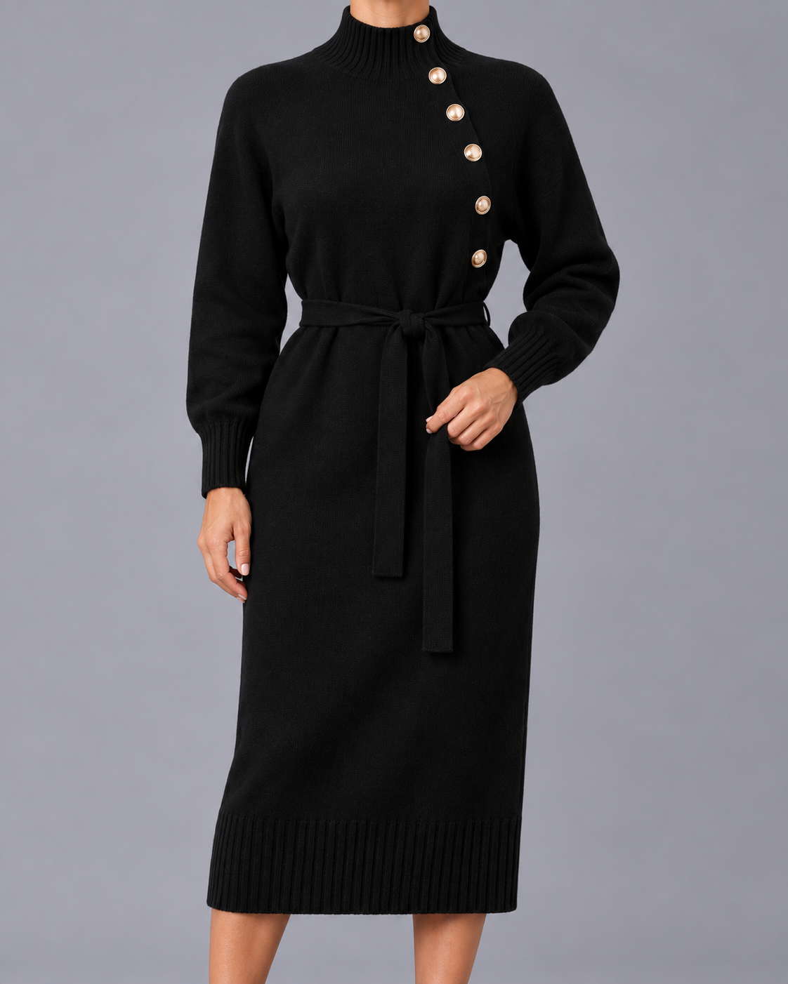 Women's Turtleneck Jumper Dress with Tie Waist
