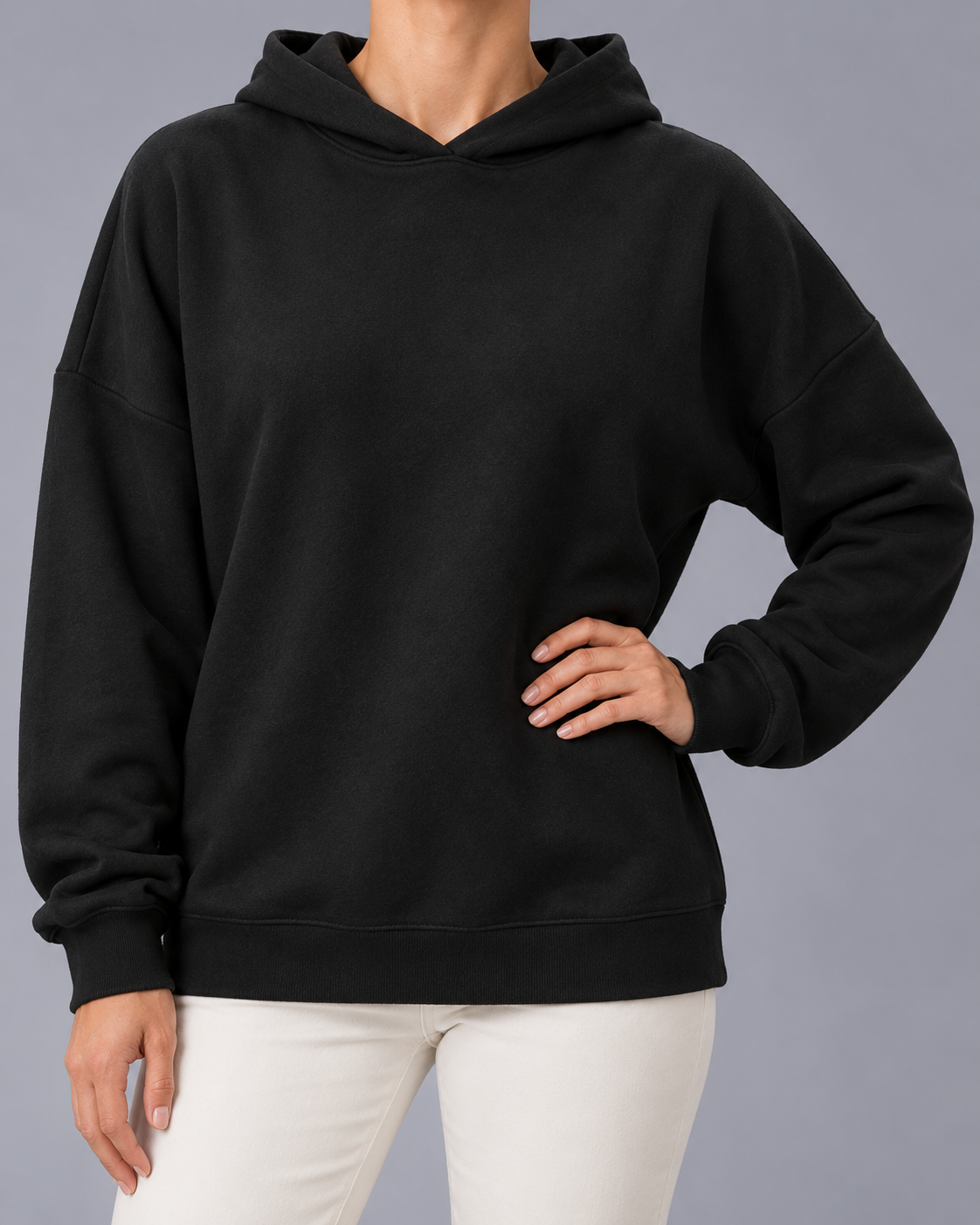 Women's Cotton Blend Fleece Hoodie with Dropped Shoulders