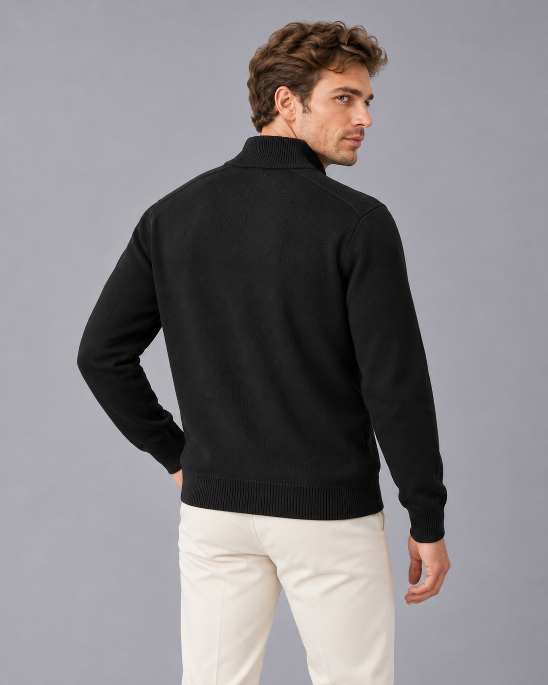 Men's 100% Merino Wool Quarter Zip Jumper with High Collar