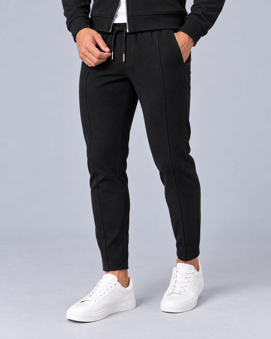 Men's Waffle Tracksuit Set - Zip Jacket & Pants