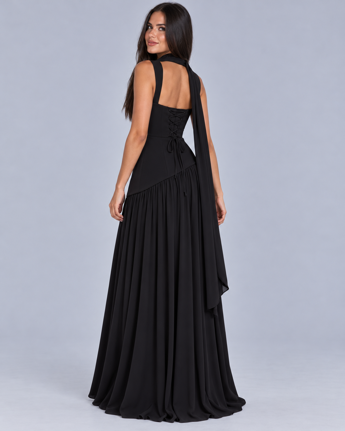 Women's Halter Corset Maxi Dress with Slit