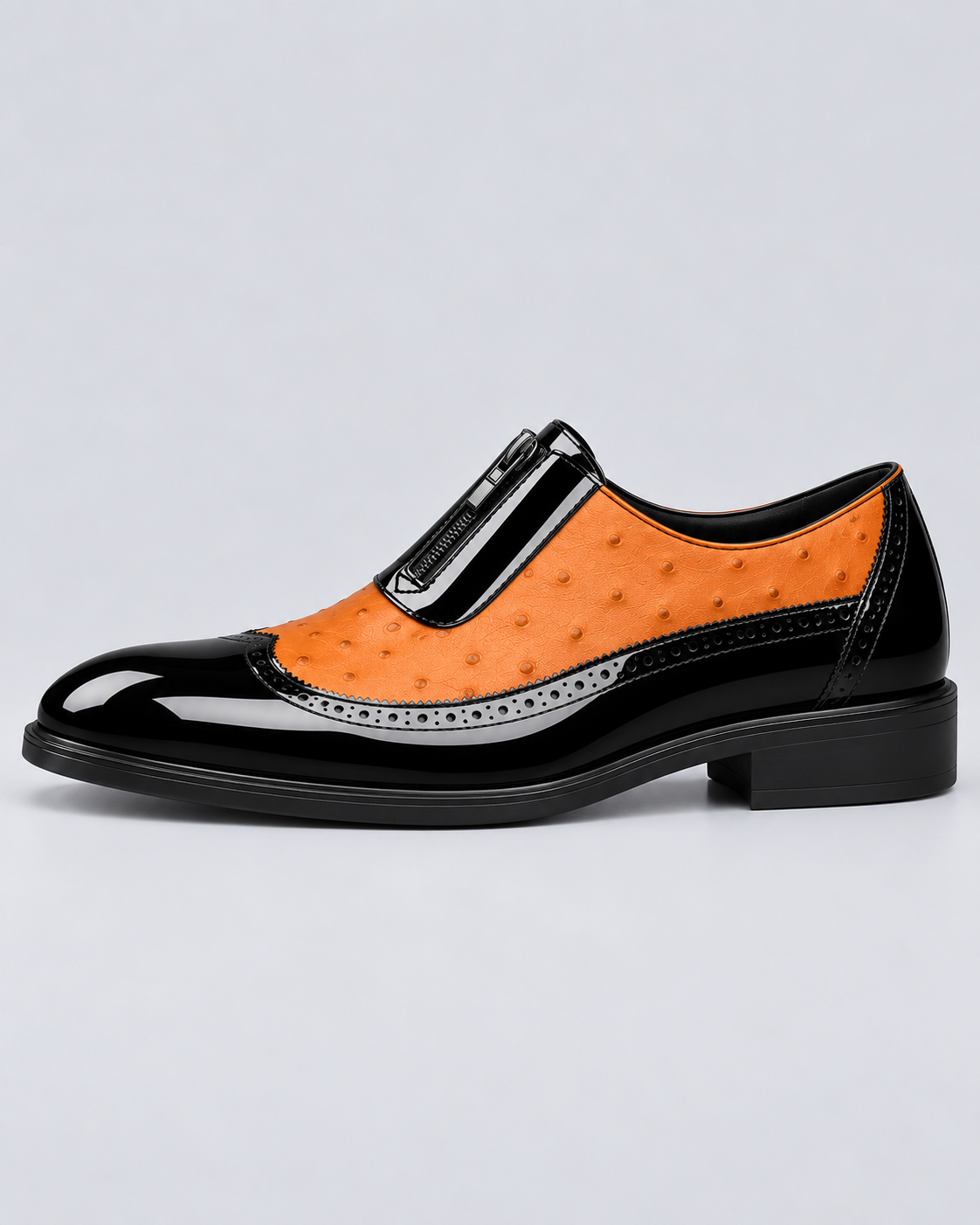 Men's Genuine Ostrich Leather Shoes | Elegant Brogued Dress Footwear with Cushioned Sole