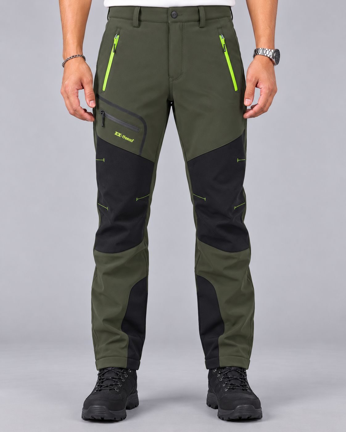 Men's Waterproof Thermal-Lined Work Trousers with Zip Pockets and Contrast Panels