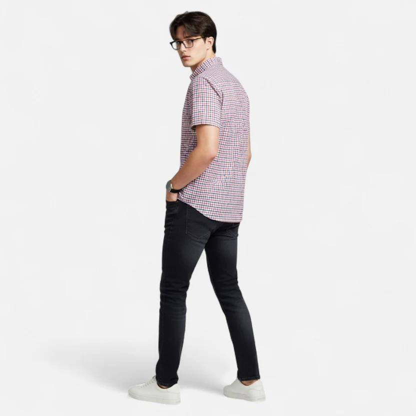 Men's Oxford Cotton Short-Sleeve Shirt with Pattern