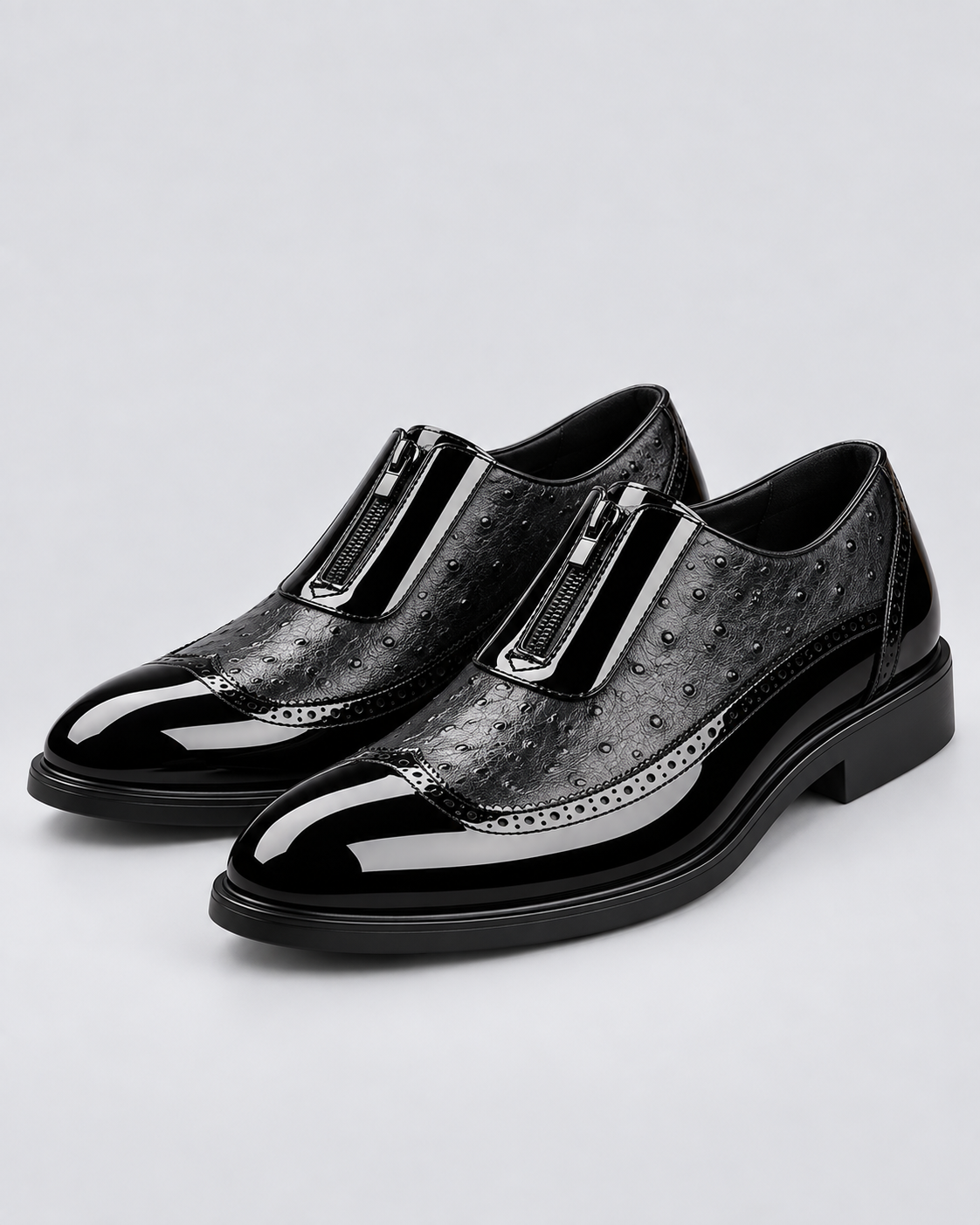 Men's Genuine Ostrich Leather Shoes | Elegant Brogued Dress Footwear with Cushioned Sole