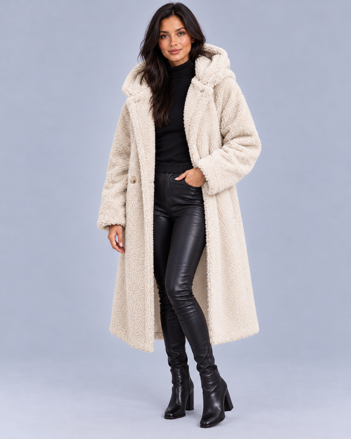 Women's Oversized Longline Hooded Teddy Coat