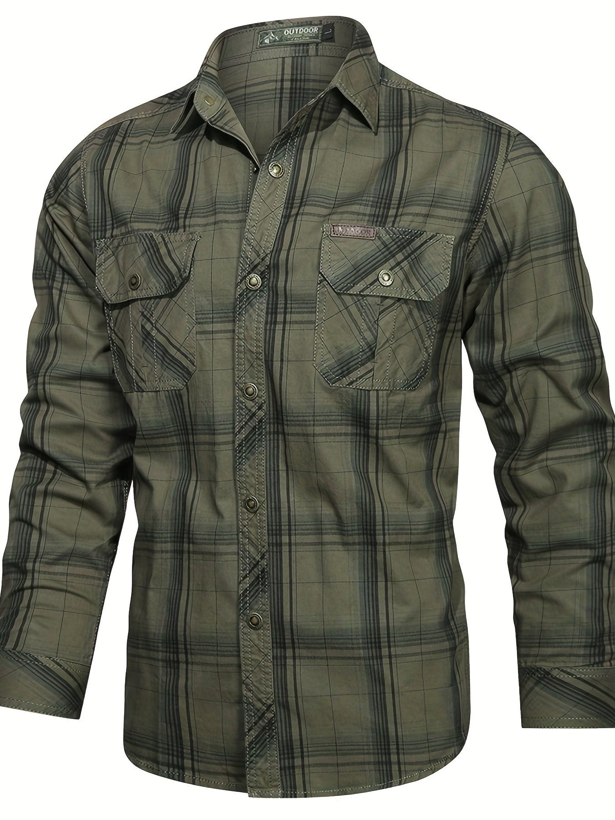 Men's Check Shirt | Long Sleeve with Two Button-Flap Chest Pockets