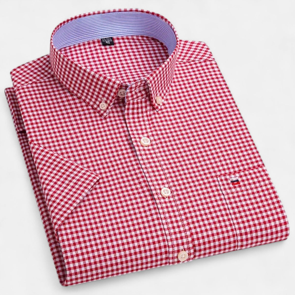Men's Oxford Cotton Short-Sleeve Shirt with Pattern