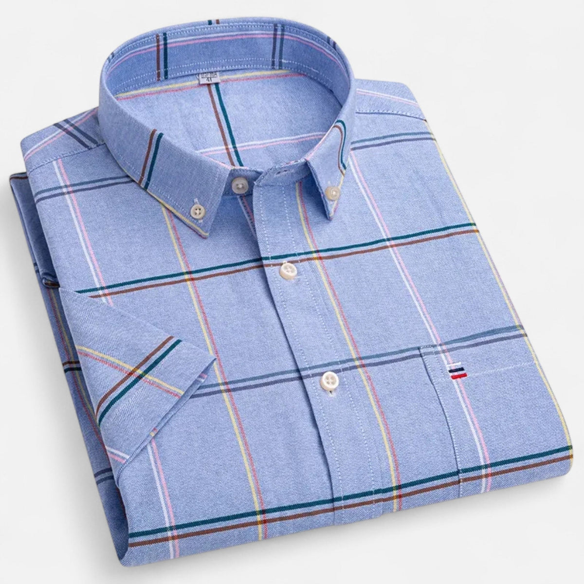 Men's Oxford Cotton Short-Sleeve Shirt with Pattern