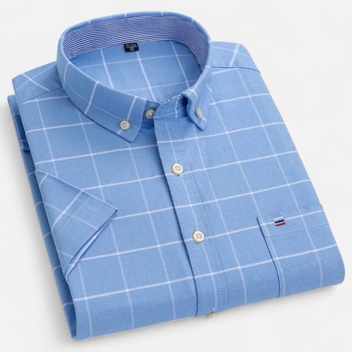 Men's Oxford Cotton Short-Sleeve Shirt with Pattern