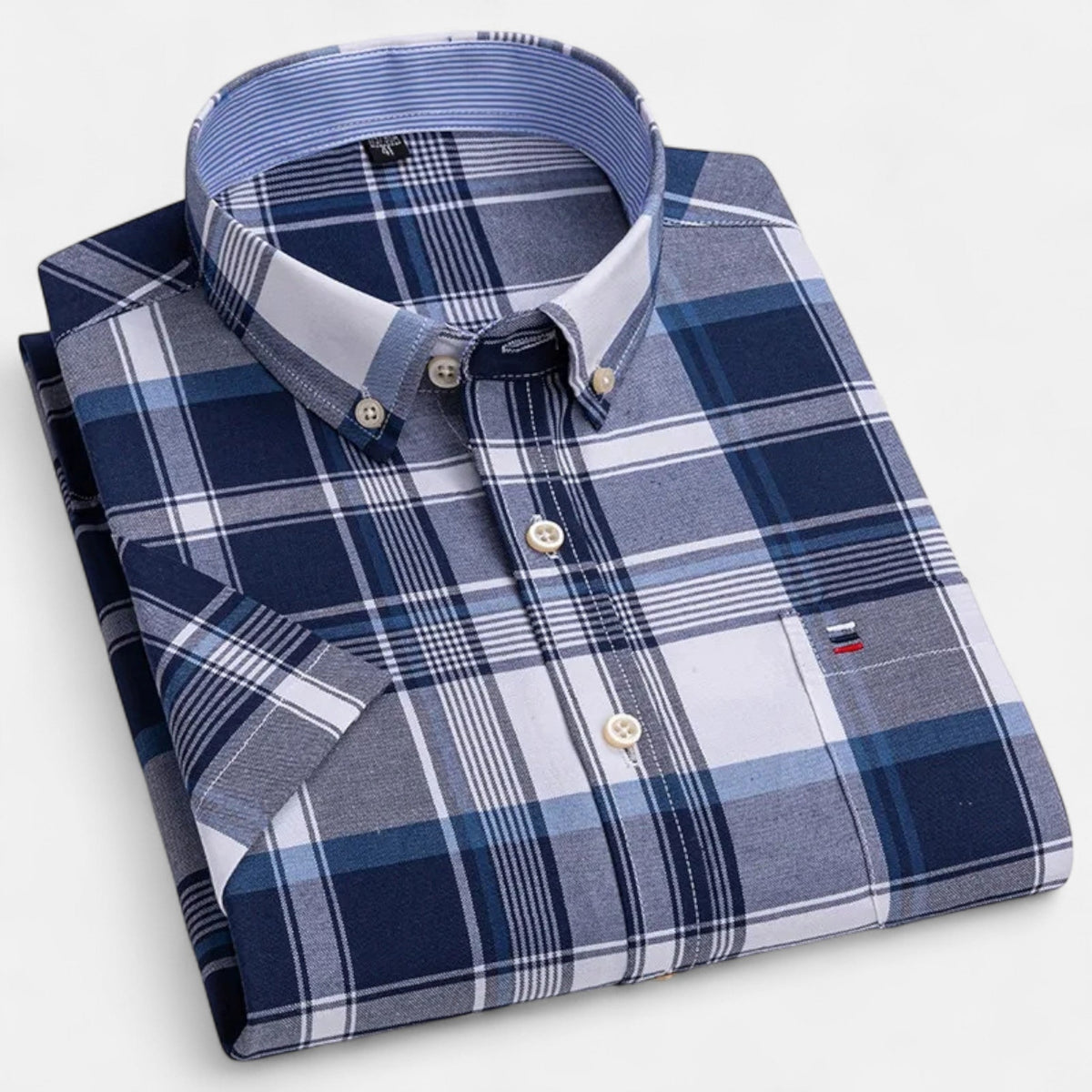 Men's Oxford Cotton Short-Sleeve Shirt with Pattern