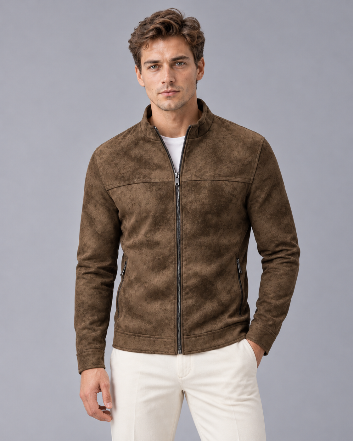 Men’s Casual Zip Up Leather Biker Jacket