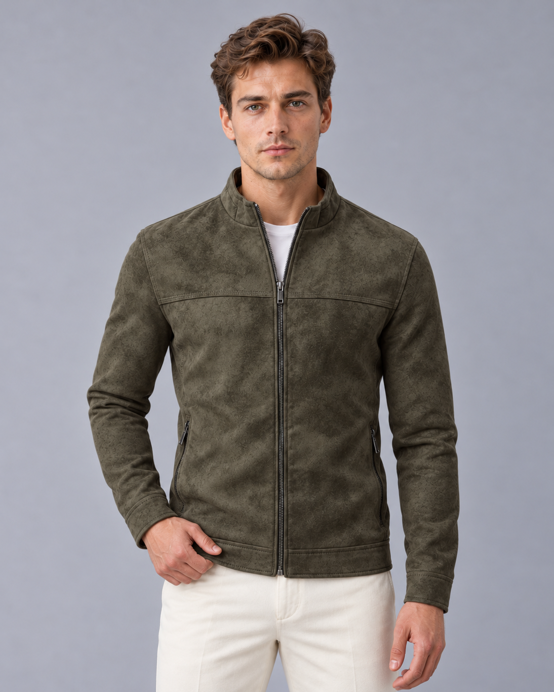 Men’s Casual Zip Up Leather Biker Jacket