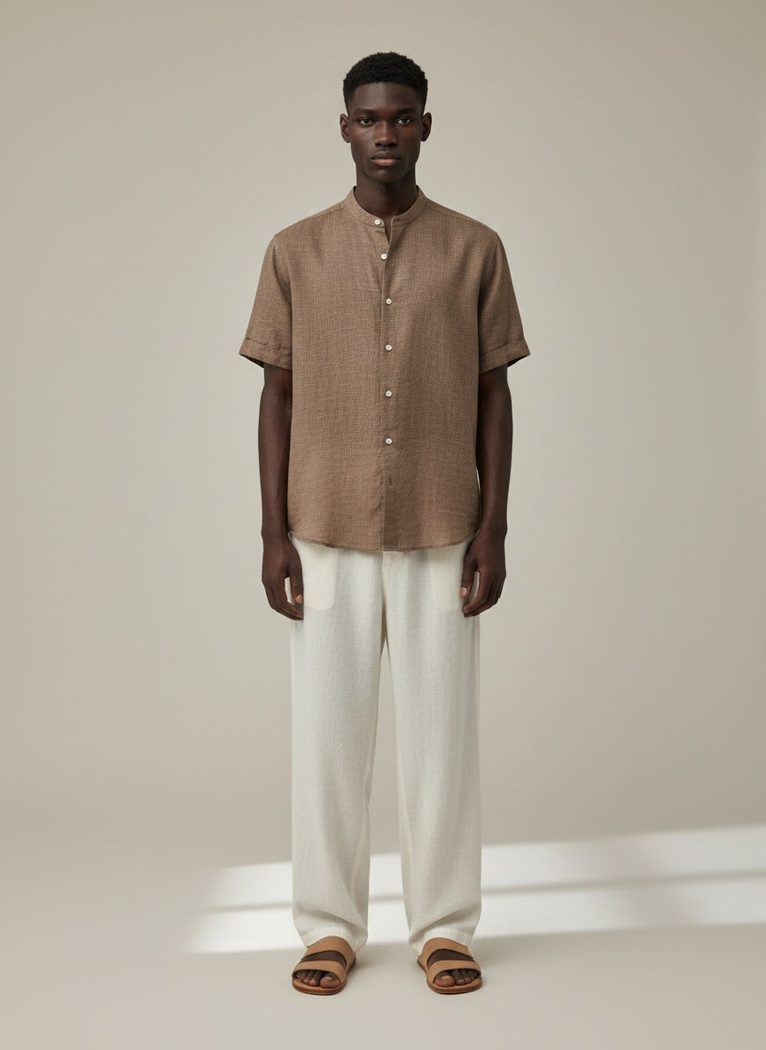 Full body view of the model wearing The Machu Picchu Shirt