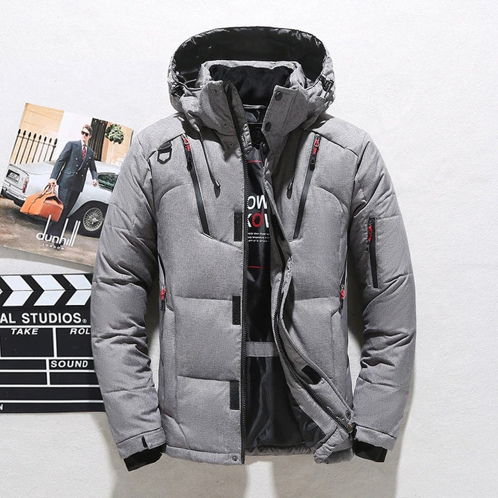 Men's Quilted Winter Parka — Detachable Hood & Multi-Pocket